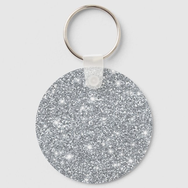 Elegant Silver Faux Glamorous Glitter Keychain (Front)