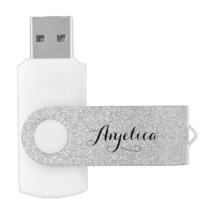 Elegant Silver Faux Glitter Personalized Name Flash Drive