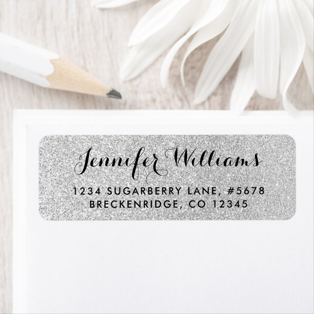 Elegant Silver Faux Glitter Return Address Label (Insitu)