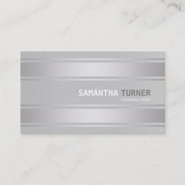 Elegant Silver Faux Stripes Professional Custom Business Card (Front)