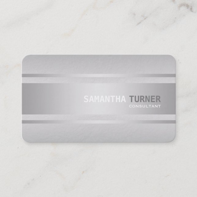 Elegant Silver Faux Textured Professional Custom Business Card (Front)