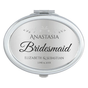 Elegant Silver Filigree Bridesmaid Wedding Favor Compact Mirror