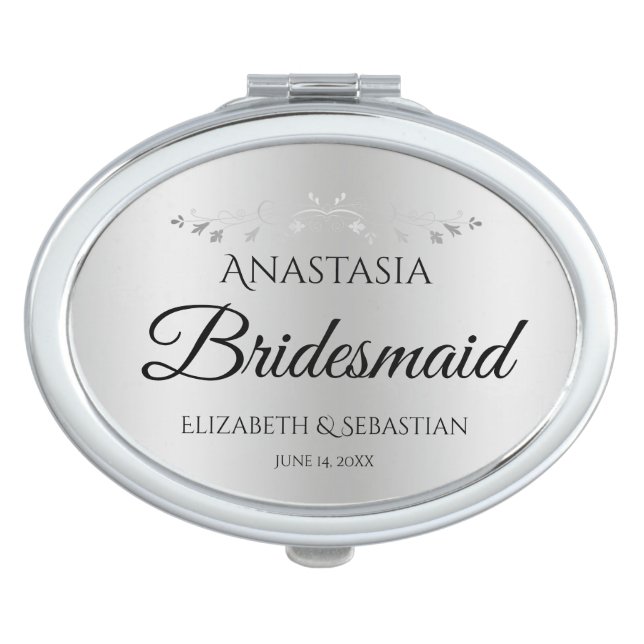 Elegant Silver Filigree Bridesmaid Wedding Favor Compact Mirror (Front)