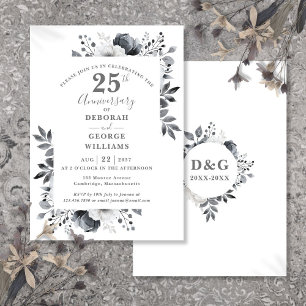 Elegant Silver Floral 25th Wedding Anniversary Invitation
