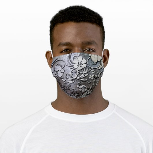 Elegant Silver Floral Adult Cloth Face Mask (Worn)