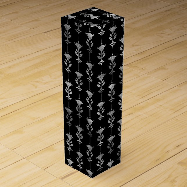 Elegant Silver Floral Column Art Deco Pattern Wine Box (Front)