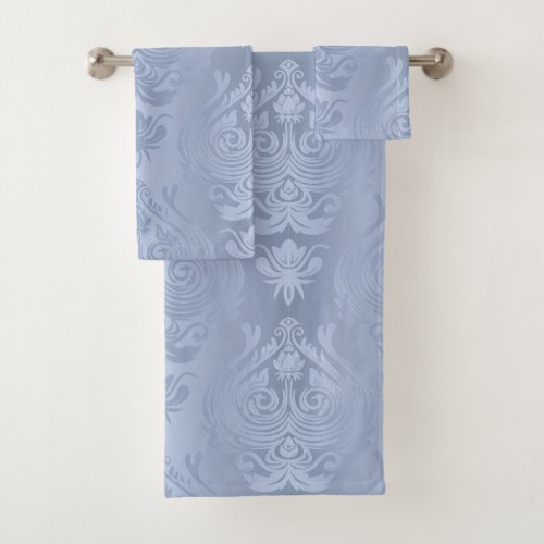 Elegant Silver Floral Damask Print Bath Towel Set