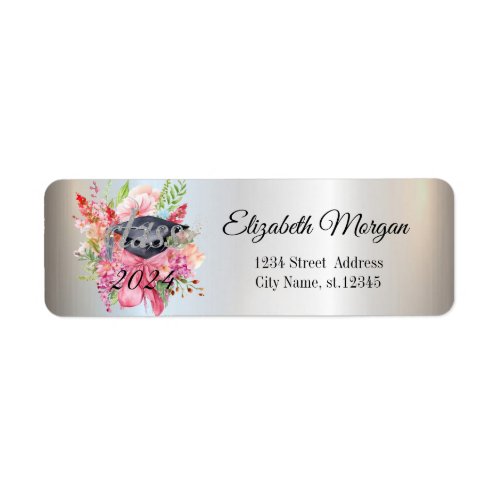 Elegant Silver Floral Graduation Cap Label