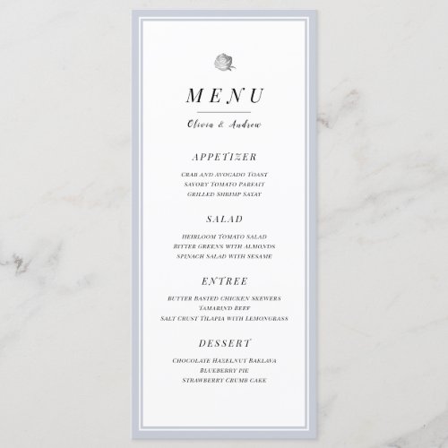 Elegant silver floral gray minimalist wedding menu