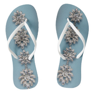 Elegant Silver Floral Jewelry Flip Flops