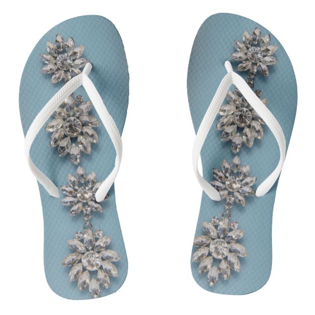 Elegant Silver Floral Jewelry Flip Flops (Footbed)