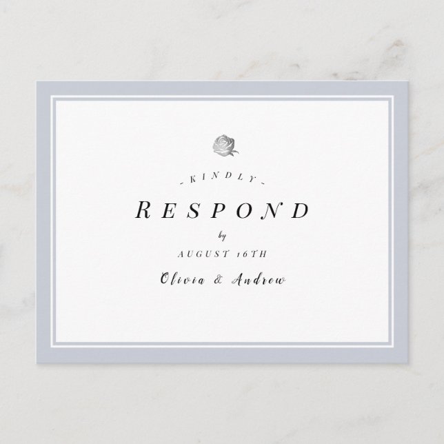 Elegant Silver Floral minimalist wedding RSVP Invitation Postcard (Front)