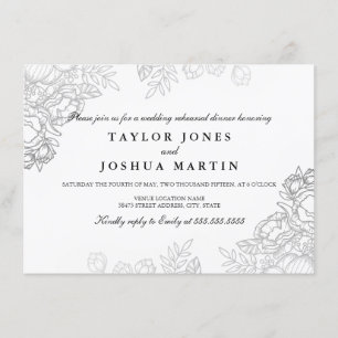 Elegant Silver Floral Rehearsal Dinner Invite