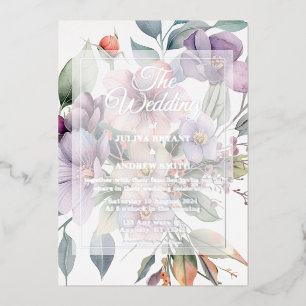 Elegant silver floral transparent Wedding Foil Invitation