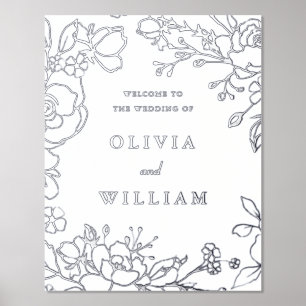 Elegant Silver Floral Wedding Ceremony Welcome Foil Prints