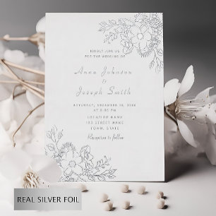 Elegant Silver Floral Wedding Foil Invitation