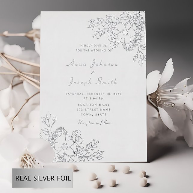 Elegant Silver Floral Wedding Foil Invitation (Creator Uploaded)