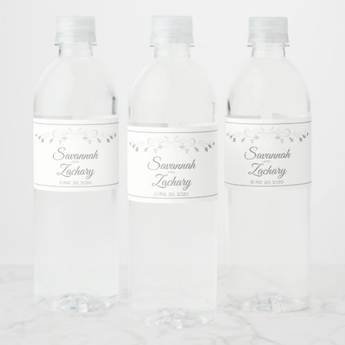 Elegant Silver Flourish Simple Chic Wedding Water Bottle Label