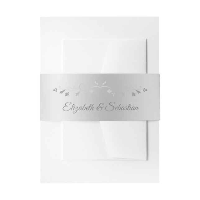 Elegant Silver Flourish Wedding Invitation Band Invitation Belly Band (Front Example)