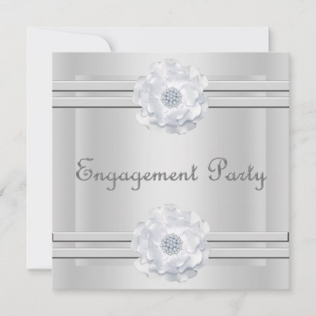 ELEGANT SILVER FLOWER ENGAGEMENT INVITATION (Front)