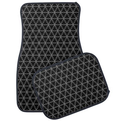 Elegant Silver Flower of Life on Black Car Floor Mat