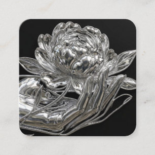 Elegant Silver Flower Square Business Card