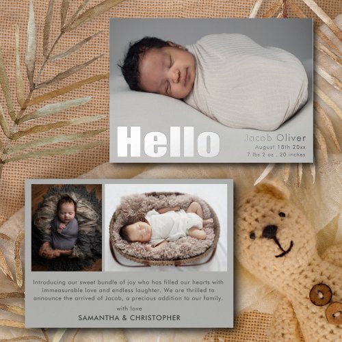Elegant Silver Foil Baby Photo Announcement