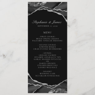 Elegant Silver Foil Black Agate Wedding Menu
