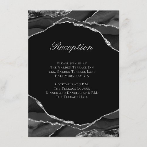 Elegant Silver Foil Black Agate Wedding Reception Enclosure Card