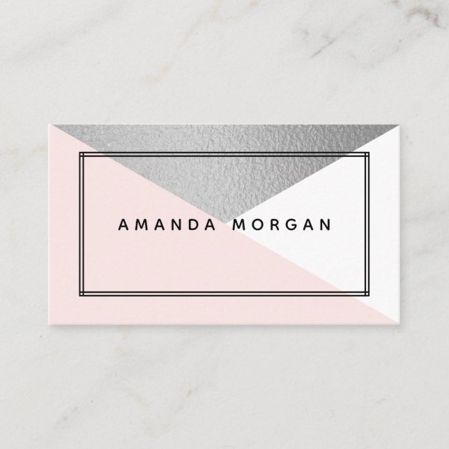 Elegant Silver Foil & Blush Modern Geometric Style Business Card (Front)