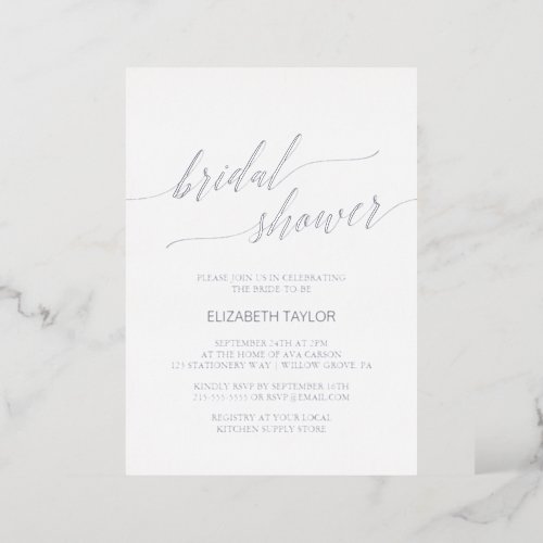 Elegant Silver Foil Calligraphy Bridal Shower Foil Invitation