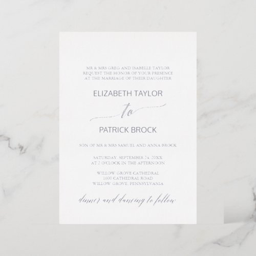 Elegant Silver Foil Calligraphy Formal Wedding Foil Invitation