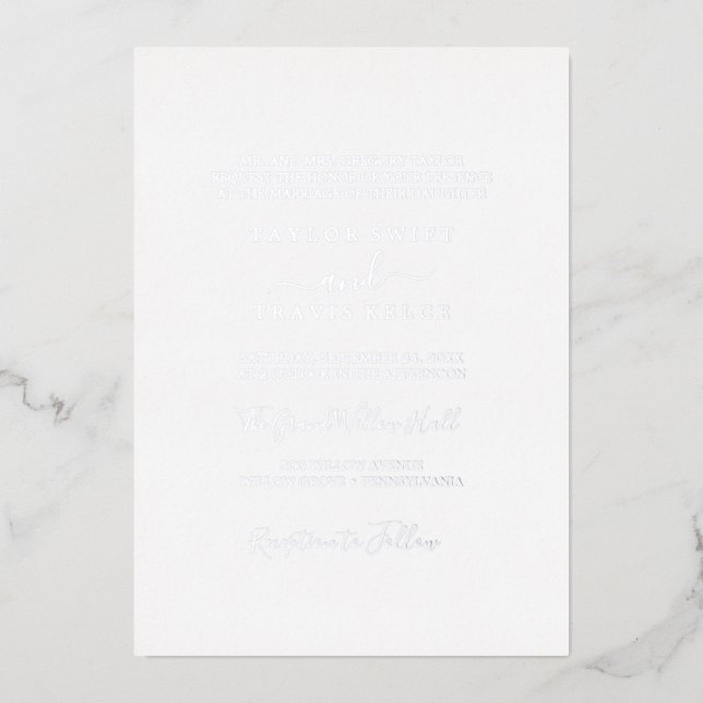 Elegant Silver Foil Calligraphy | Formal Wedding  Invitation (Front)
