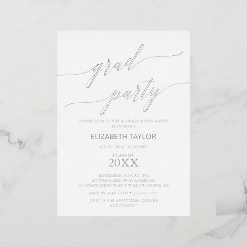 Elegant Silver Foil Calligraphy Graduation Party Foil Invitation