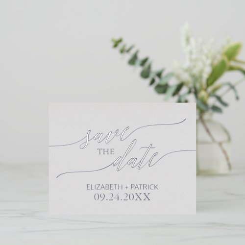 Elegant Silver Foil Calligraphy Gray Save the Date Foil Invitation Postcard