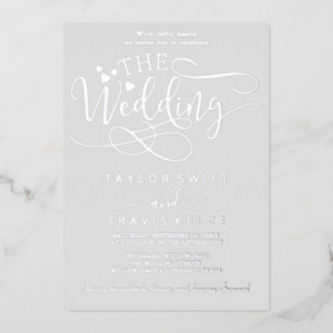 Elegant Silver Foil Calligraphy   Gray Wedding  Invitation