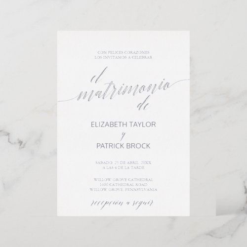 Elegant Silver Foil Calligraphy Spanish Wedding Foil Invitation