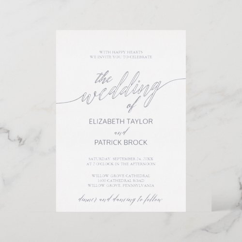 Elegant Silver Foil Calligraphy Wedding Foil Invitation