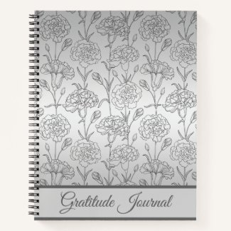 Elegant Silver Foil Carnation Gratitude Journal