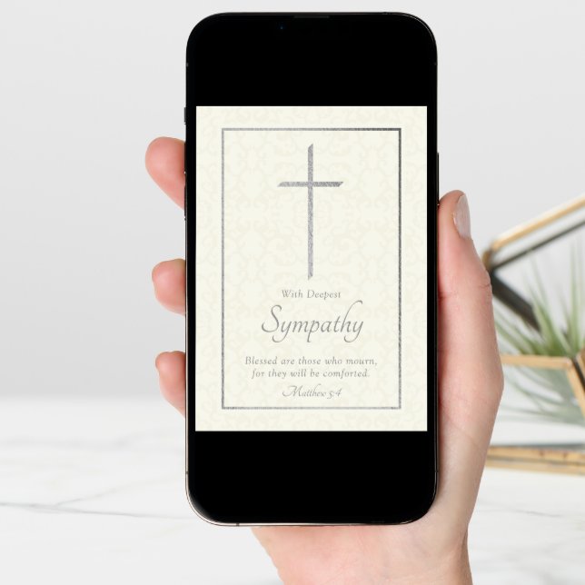 Elegant Silver Foil Cross Sympathy Card (Front Digital)