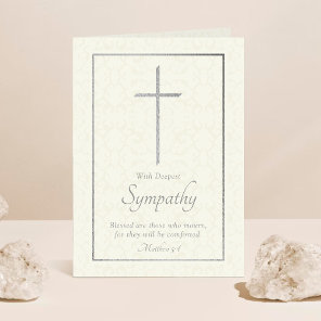 Elegant Silver Foil Cross Sympathy Card