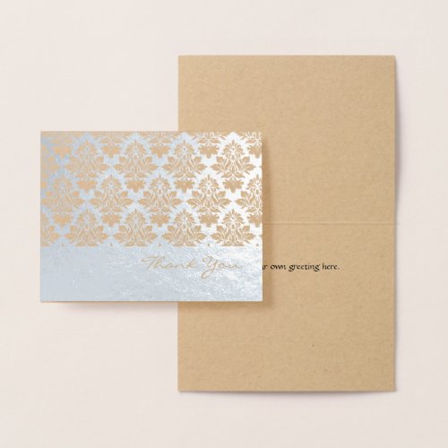 Elegant Silver Foil Damask Thank You Note Card