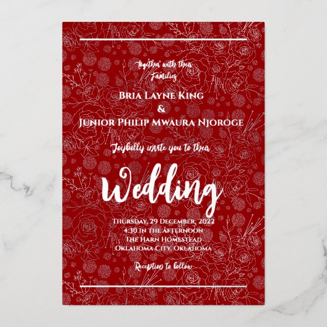 Elegant Silver Foil Floral Photo  Invitation (Front)