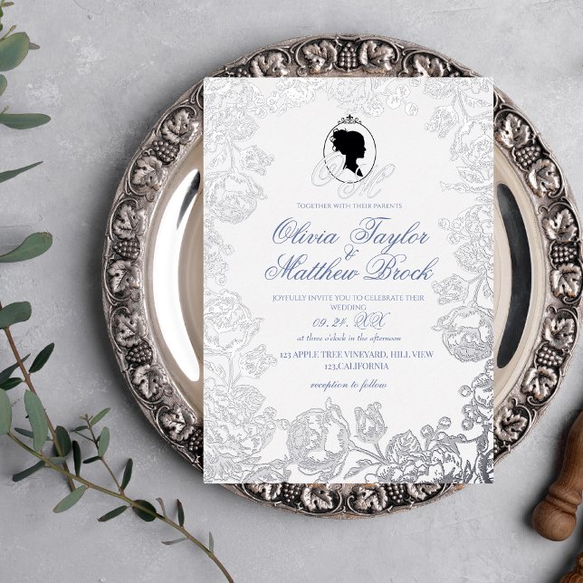 Elegant Silver Foil Floral Wedding Invitation (Creator Uploaded)