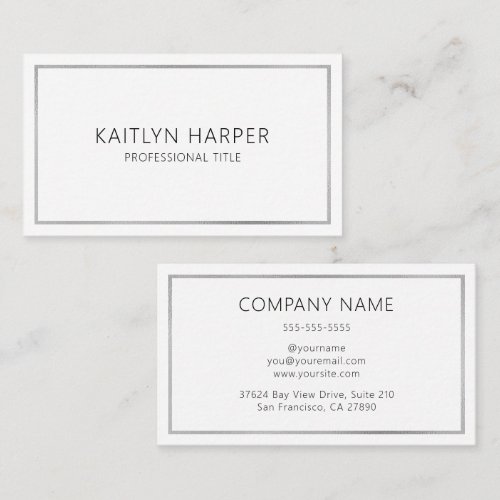 Elegant Silver Foil Frame Minimal Business Card