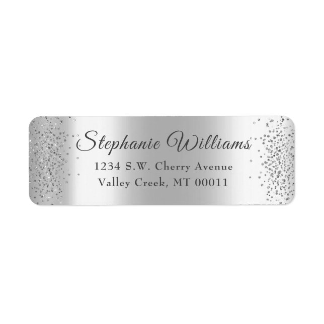 Elegant Silver Foil Glitter Sparkle Wedding Label (Front)