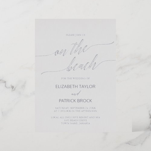 Elegant Silver Foil  Gray On The Beach Wedding Foil Invitation