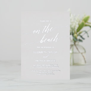 Elegant Silver Foil   Gray On The Beach Wedding Invitation