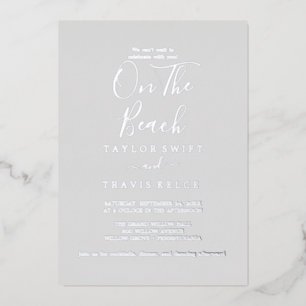 Elegant Silver Foil   Gray On The Beach Wedding  Invitation
