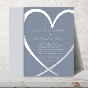Elegant Silver Foil Heart & Dusty blue Wedding Invitation